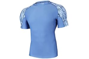 HUGE SPORTS Mens Rash Vest- Rash Guard Short Sleeve Quick Drying Wetsuit Swimming Tops for Surfing BJJ Jiu Jitsu
