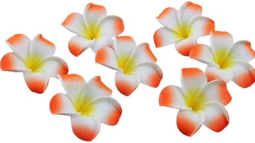 OneCreation 4cm Plumeria Hawaiian Foam Frangipani Flowers-Wedding Party Decoration Vacation Home Dector DIY (100pcs-Orange)
