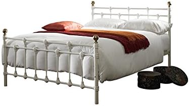 Oxford Double (4ft 6) metal bed frame - White /gold (Off White) with a Super Ortho tempered orthopaedic 12.5g sprung mattress