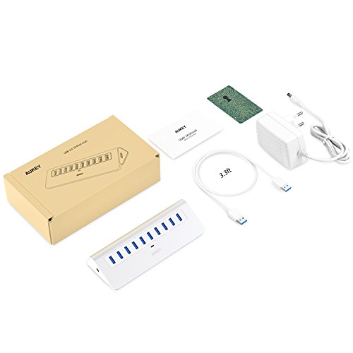 Aukey CB-H6 USB 3.0 Hub 10 Ports Aluminum, Verteiler mit 36W Netzteiladapter für Apple MacBook, Win XP/7/8 Laptop silber - 7