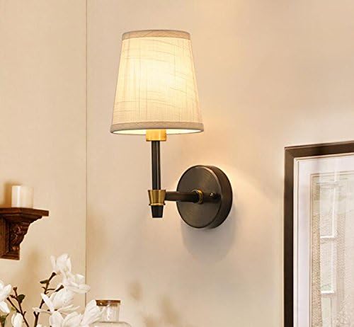 LED European Style Simple Wall Lamp Fabric Lamp Shade + Copper Bottom Color Matching Bedroom Living Room Bedside Bracket Lamp Garden Balcony Corridor Outdoor Lamp E14 (without Bulb)