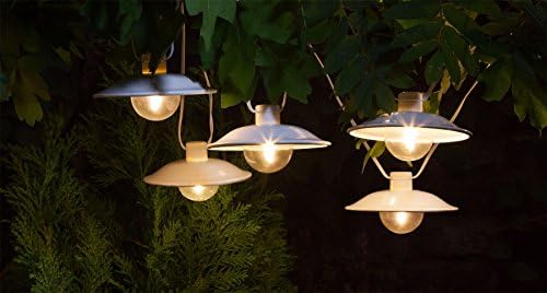 Vintage Style White Saucer Lantern String with 10 LED's. Solar Powered