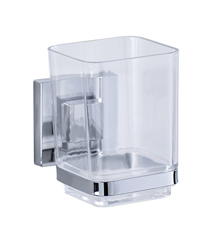 Wenko 22680100 Zahnputzbecher „Quadro“ mit Vacuum-Loc, Edelstahl, Silber/Transparent, 7.5 x 10 x 10 cm - 4