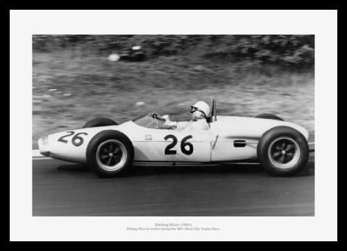 Framed Stirling Moss 1961 Silver City Trophy Motor Racing Photo Memorabilia