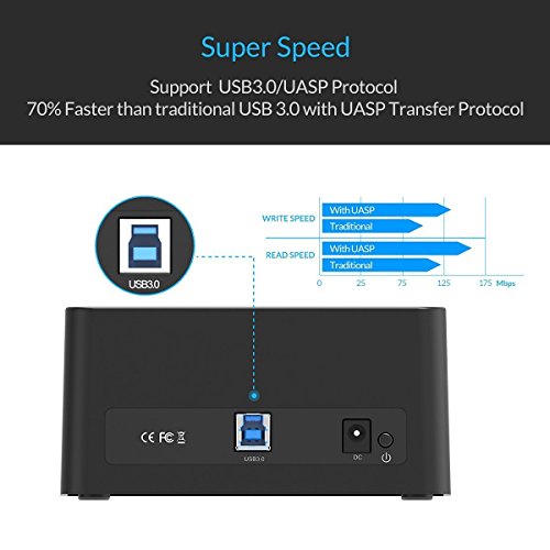 ORICO USB 3.0 Externe Festplatten-Dockingstation für 2,5 / 3,5 Zoll SATA III SSD und HDD – UASP für SATA 6 Gbps - 3