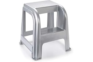 ACAN Tradineur - Taburete Domus de plástico con Escalón Color Gris Plata 44 x 42 x 45 cm Taburete Escalera Uso Tanto Profesional como a Hogar