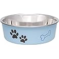 Loving Pets Stainless Steel Bella Dog Bowl Non-Slip Dishwasher Safe & Bacteria Resistant Metallic Pet Dish - Murano Blue - Medium (796 ml)