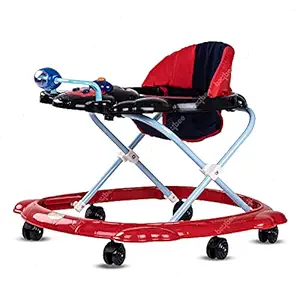 Baybee Tiny Baby Walker Round Kids Walker for Babies with Adjustable Height and Musical Toy Bar - Activity Walker for 7 Months to 18 Months Black & Red