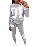 DoubleYI Damen Jogginganzug Langarm Anzug Pullover Sportanzug Trainingsanzug Sweatshirt Anzug mit Hose 2pcs