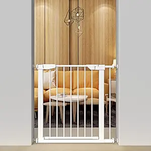 ALLAIBB Baby Gate Auto Close Walk Through Tension White Metal Child Pet Safety Gates with Pressure Mount for Stairs,Doorways and Kitchen (White, 35.04