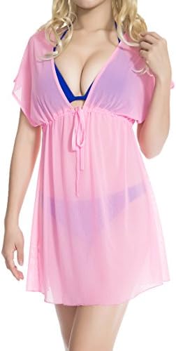 Cloris Murphy Mesh Baby Doll Swimsuit Cover Up Tunic CU01 (One Size, Light Pink)