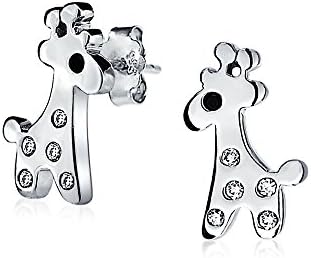 Delicate Tiny Zoo Animal Lover Cartoon Cubic Zirconia Giraffe Stud Earrings For Women For Teen 925 Sterling Silver