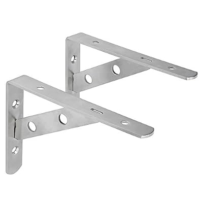 SAYAYO Équerre pour étagère d’angle Sayayo EJ5201-2P en acier inoxydable et robuste renforce les plaques de fixation murale 150 x 105 mm, finition brossée 1 paire.