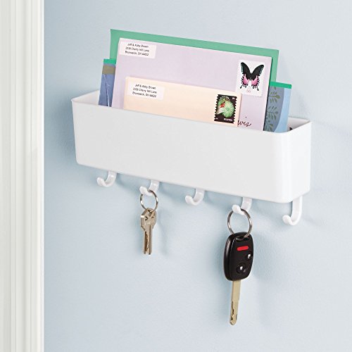 mDesign Organizador de llaves     Portallaves de pared con bandeja para correspondencia y accesorios     Organizador de cartas para recibidor  cocina  etc      blanco