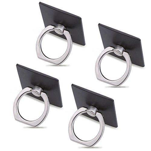 Tiaobug Smartphone Finger Halterung Ring & StÃ¤nder, 4 StÃ¼ck Handy Finger Griff Ring - Handy Halter Finger Ring aus Metall drehbare Halterung Schwarz One Size