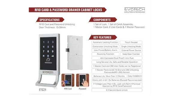 Evotech Rfid Card Password Drawer Cabinet Locks Rfid Card