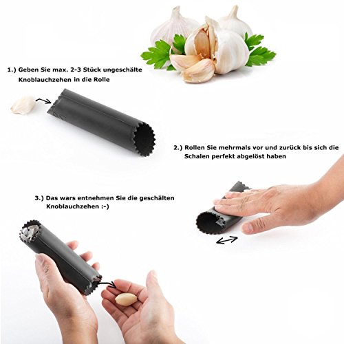 [Knoblauchpresse] Garlic Press Hochwertige Knoblauchpresse aus Edelstahl nicht rostende – spülmaschinengeeignete Knoblauch Crusher mit ergonomischem Griff- Edelstahl Knoblauchpresse mit Silikon Knoblauchschäler - 7