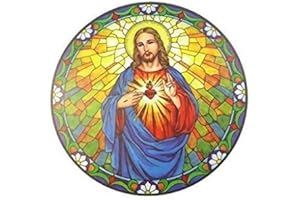R HEAVEN Sacred Heart Jesus suncatcher Stained Glass Window Sticker Reusable 6 inch Sun Catcher