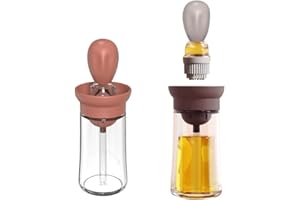 TINMIX T-OB21 Distributeur d'huile avec brosse 2 en 1 180 ml 2 packs distributeur d'huile bouteille pour cuisine récipient en verre silicone compte-gouttes distributeur d'huile d'olive Gris et rouge