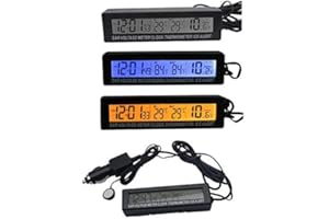 Maso - Reloj digital universal para salpicadero con pantalla LCD ajustable para pantalla de temperatura 12/24h y luz de fondo