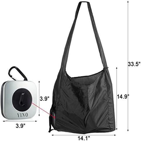 YINO Folding Reusable Shopping Bag, Grocery Large Nylon Portable Shopping Tote Bags, Funny Portable Roll UP In Small Case Magic Box Mini Crossbody Storage Pouch (Gray, Slat)