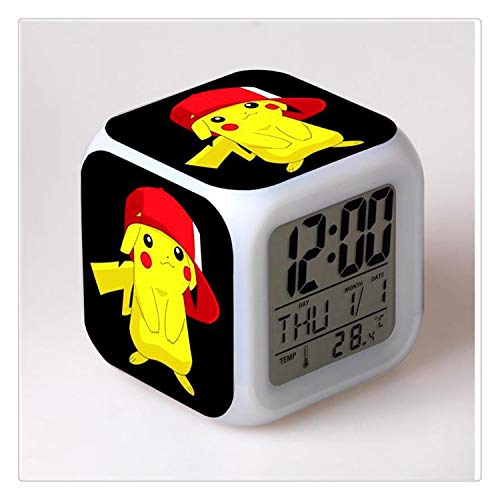 Tian Ran Dai Pokémon Cambio de Color Que Brilla intensamente Reloj Despertador Digital Regalo para Familia Niño Amigo Pattern Patrón múltiple