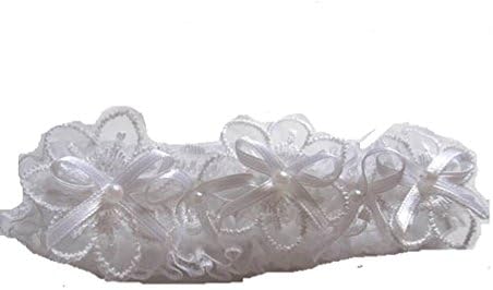 Crystal Innovation® Brides Garter with Fancy lace and ribbon bows white (ref-8917)