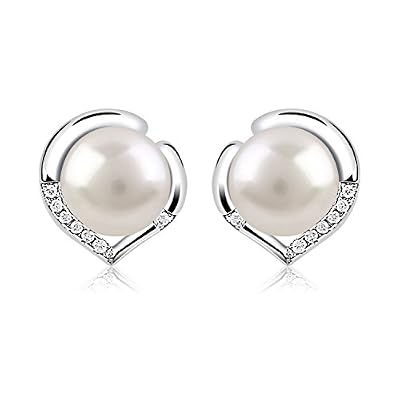 B.Catcher Boucles d'oreilles en argent 925-Coeur-Cadeau pour la fête des mères-Freshwater-Perle d’eau-les fêtes-les anniversaires-les mariages-Cadeau pour la fête des mères-Clous d'oreilles