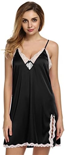 Sleep Dress Sexy Satin Sleepwear Silk Nightgown Women Nightdress Sexy Lingerie Plus Size Black White XS