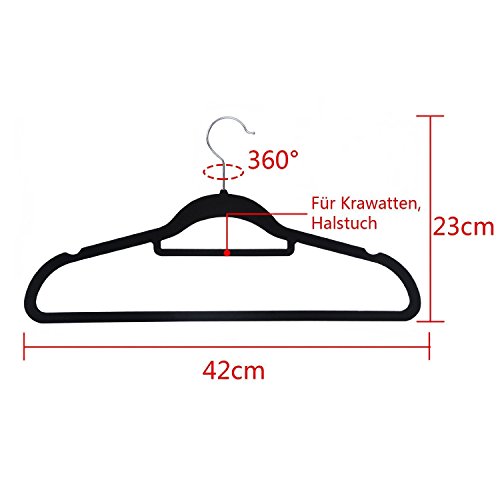 logei® 30St Samt-Kleiderbügel mit rutschfester Samt-Oberfläche Krawatten- und Hosenstange Anti-Rutsch Flordecke Beflockung Superdünn, Schwarz - 2