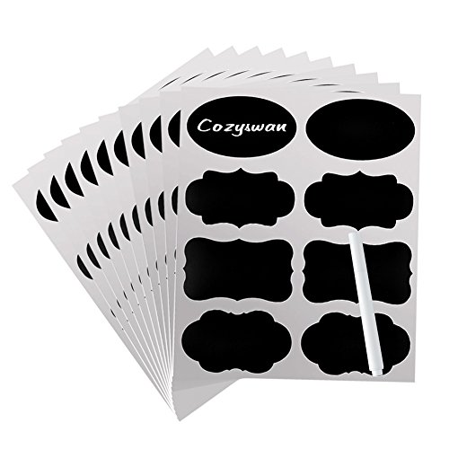80 Kitchen Labels, Aufkleber für Gewürzgläser & Marmeladen Label zum Beschriften Tafelfolien Sticker Glas Schwarz Aufkleber mit Stift
