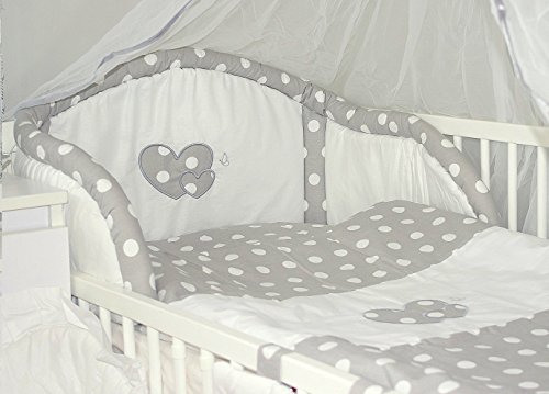 Baby's Comfort HEARTS 3 PCS BABY BEDDING SET (12 NEW COLOURS) for cot / cotbed (2 - Grey Spots)