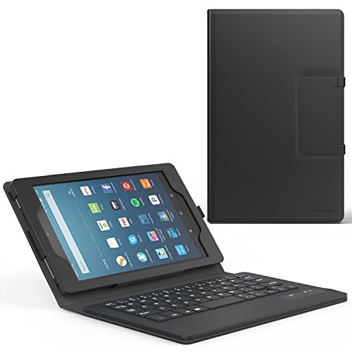 MoKo Fire HD 8 2016 Bluetooth Tastatur Hülle Keybord Case - PU Leder Schutzhülle mit abnehmbarer Wireless Bluetooth Tastatur QWERTY Layout für Fire HD 8 Tablet (6. Generation - 2016), Schwarz (mit Auto Schlaf / Wach Funktion)