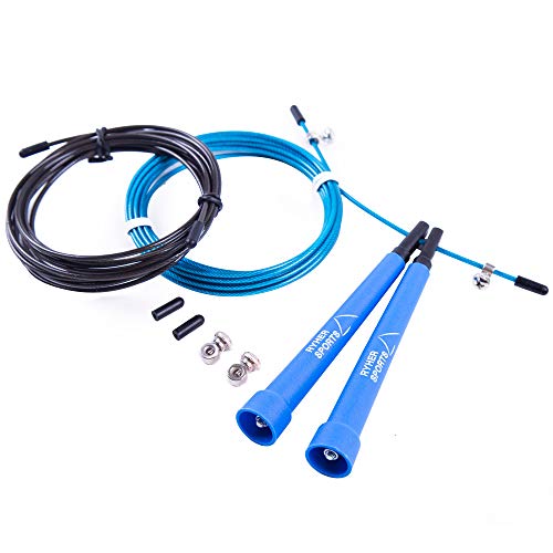 Ryher Corde à Sauter- Speed Rope Crossfit, Fitness, Double Under, Boxe, MMA, Sport- Cardio Training Rope Adulte et Enfant (Bleu)