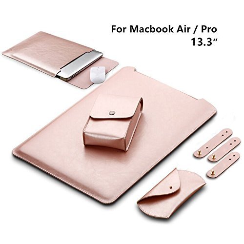 GENORTH Résistant à l'eau Microfibre PU Cuir Laptop Sleeve Pochette Sacoche Housse pourr 13.3 Pouce Inclus Sac pour la Souris et l'adaptateur Secteur (Air 13