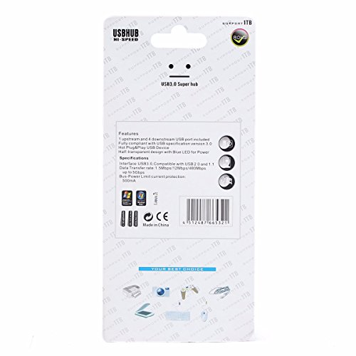ONCHOICE USB 3.0 Datenhub 7 Ports Mit 100cm USB Kabel Ultralight Verteiler Schwarz mit Diagnose LED Superspeed Anzeige Unterstützt Hot Plugin bzw Plug & Play mit Energiespar Schalter für PC Laptop Notebook Computer Windows MAC(EUR Power Adapter nicht im Lieferumfang enthalten) - 7