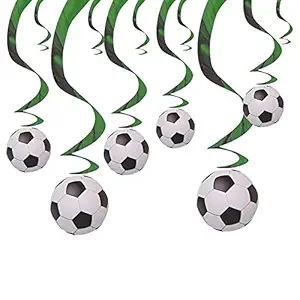 Wanna Party Soccer Theme Swirl Decoration, Birthday Celebration, Soccer Spiral Hanging Decoration, Birthday Party Spirals, Black and white Soccer Ball Cut-outs, Party Supplies, For Boy?s Birthday Parties, Home Ceiling Wall Decor pack of 6 decorative swirls