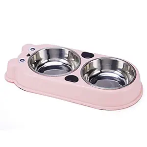 Emily Pets Double Dining Dog Cat Bowls Pet Feeder Feeding Drinking Stand Tray Station with Stable Plastic Dual Double Diner Stainless Steel Bowls Removable Dishes Food Water Holder for Dog Cat Puppies(Pink)