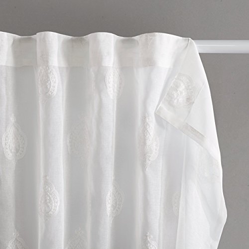 URBAN HABITAT Aria Gardine aus Voile mit Stickerei, Halbtransparenter Stoff, Hochwertiger Ausbrenner mit Transparenten Effekt-Streifen, Feinen Stickerei, Modern und Raffiniert ( 2 Stücke, 147x229cm(BxH)) Elegant Weiß - 2