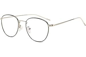 Flydo Damen Blaulichtfilter Brille Ohne Stärke Anti-Müdigkeit UV-Schutz Computerbrille Retro Rund Metallgestell Brillenfassung Blue Light Blocking Glasses