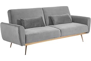 Vente-unique - Sofá Cama de 3 plazas de Terciopelo LAUNEI - Gris Claro