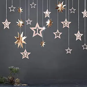 3D Champagne Gold Star Garland and Twinkle Little Star Cutout Hanging Decoration Bunting Banner Party Decor for Birthday/Baby Shower/Kids Boys Girls Room/Home/Christmas Year Party Supply