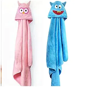 Babies Universe Kids Towels,Combo of 2 Towels,for 0 to 5 Years Kids, 100% Cotton | Soft Water Absorb Material | Towels for Both Boys and Girls | Bath/ Pool / Beach Towel (Pack of 2) (Blue,Pink)