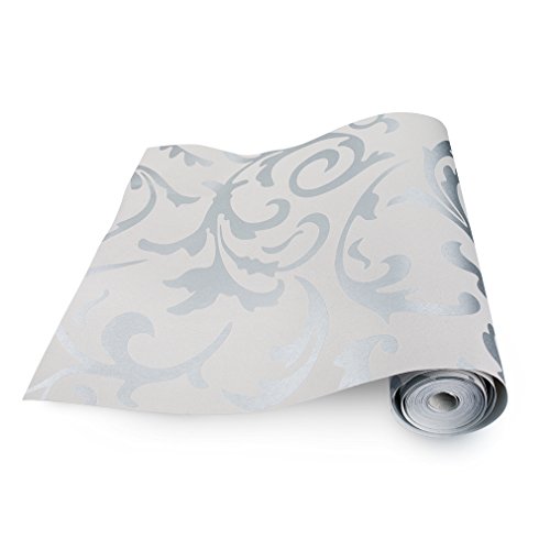 Auralum® europäisch Tapeten Acanthaceae Vliestapete TV Kulisse Mustertapete für Wohnzimmer Umweltschutz 10M x 53cm Silber - 3