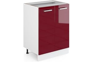 Vicco Mobiletto base cucina R-line, Rosso bordeaux lucido/Bianco, 60 cm senza piano di lavoro