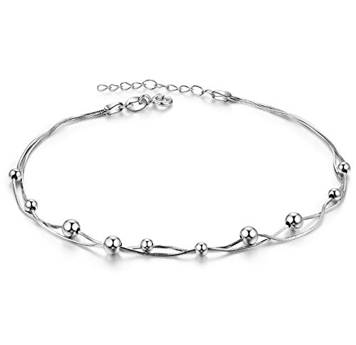 J. Vénus Mujer Joyas,Cadena de Plata tobillera de la mujer con estrellas 925 plata de ley, joyas con amor (eterno Amor - Color Blanco)...