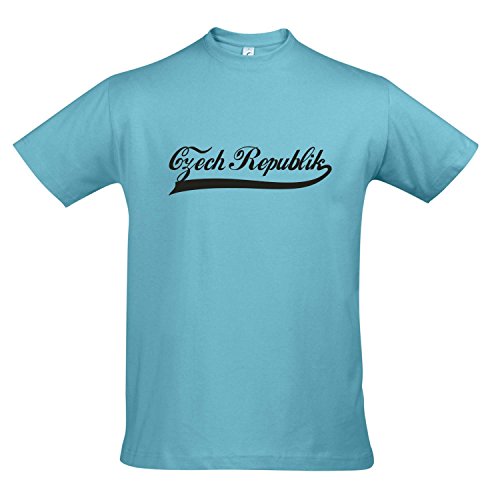 T-Shirt Tschechien Oldschool Czech Republic LÄNDERSHIRT EM / WM FAN Trikot S-XXL , Atoll blue – schwarz , XL