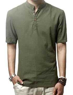 HOEREV Männer lässig Kurzarm Leinen Slim Fit Hemden Beach Shirts