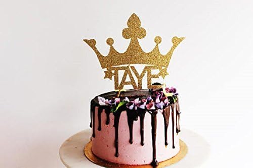 Personalised Crown Gold Glitter Card Cake Topper Prince name crown glitter card cake topper - princess party, baby shower, christening birthday, cake topper, birthday