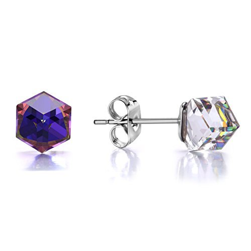 Preisvergleich Produktbild J. Fée Hypoallergene Ohrstecker, quadratisch, Farbwechsel-Ohrringe, Würfelförmig, mit Swarovski-Kristallen, für Damen, Modische Kristall-Ohrringe, kubisch, Ohrring für Frauen, Geburtstags-Geschenkidee